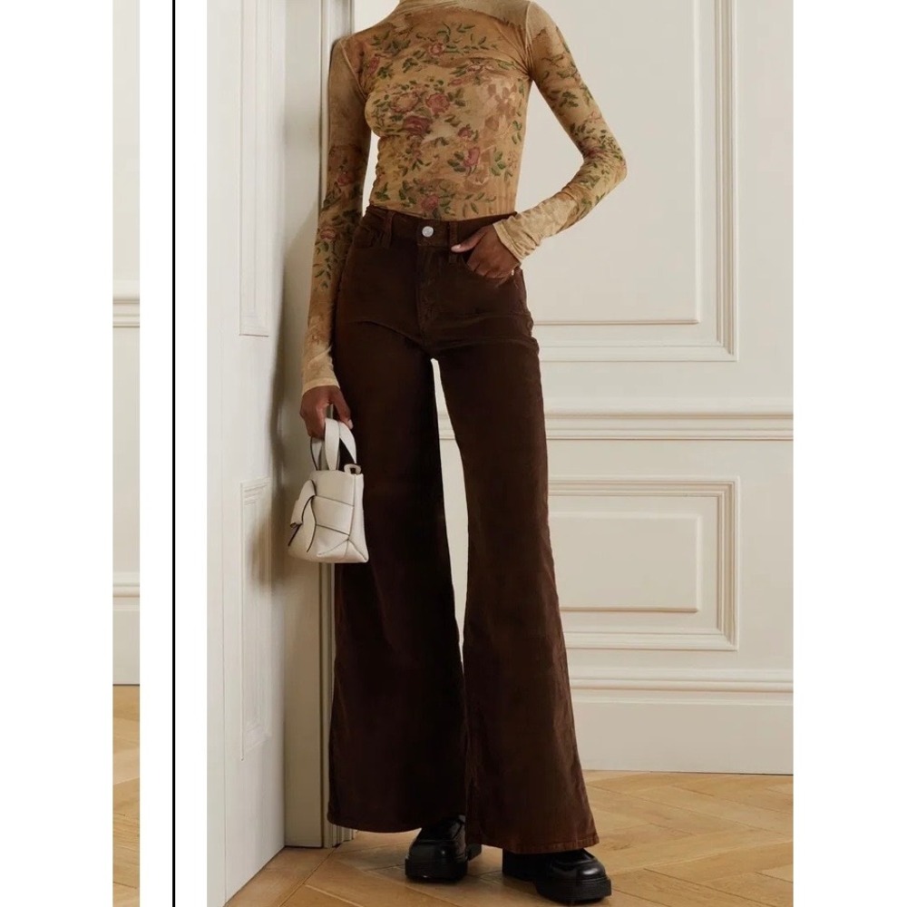 FRAME Le Palazzo High Rise Wide Leg Corduroy Pants Dark Chocolate Brown 28